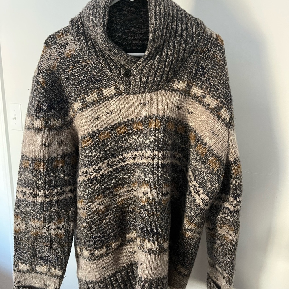 L.L Bean Multicolor Patterned Sweater with a Shawl Neckline